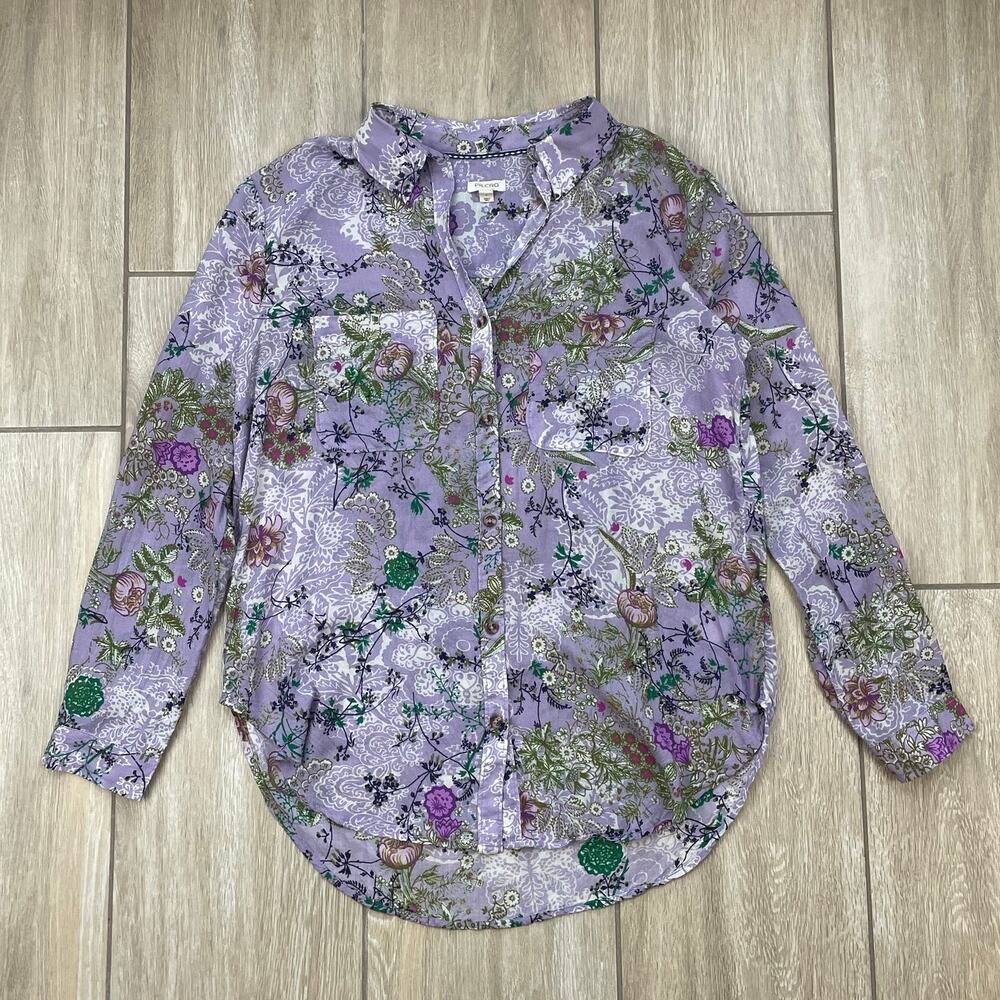 Anthropologie Pilcro The Romy Relaxed Button Down Shirt Floral Paisley Purple S